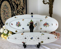 RITKASÁG! Herendi BFR, Bouquet de Fruits, hatalmas méretű, 61 cm-es sültes tál porcelán betétjével