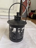 Nagyobb fém angyalos mécses gyertya tartó, üveg betéttel.