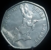 Egyesült Királyság 50 penny, 2017 150. Évforduló - Beatrix Potter születése /Péter, a nyúl/ C15A5