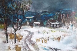 Bordás Ferenc: Téli táj házakkal - 1965