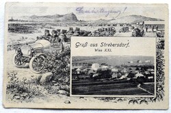 Strebersdorf / Wien - K.u.K katonai barakok, automobil - mozaik lap képeslap TÁBORI 1918