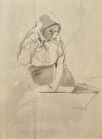 Szántó Piroska - Mosónő 37,5 x 27 cm diópác, papír, keretben