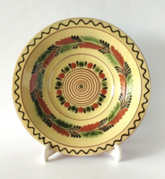 RÉGI NÉPMŰVÉSZETI KÉZZEL FESTETT KARCAGI KERÁMIA  FALI DÍSZTÁL