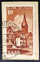 SA296pk / Saarland 1950 Ottweiler város 400. évfordulója bélyeg pecsételt kivágáson