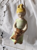 Nagyon ritka Bodrogkeresztúri kislány macival kerámia figura a hatvanas évekből