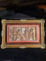 RÉGI KÍNAI FARAGOTT FA JELENET, RELIEF, BÚTOR PANEL