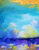 Mediterrán fények. Olajfestmény /alkotó Simon Tünde/ Tájkép türkizben és aranyban, 50x60cm