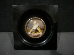 ANTIK KÉZZEL FESTETT GYÖNYÖRŰ BAROKK HŐLGY PORTRÉJA , EREDETI KERETÉBEN!    12X12 cm!!