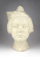 1W944 Régi jelzett kislány fej gipsz szobor 30.5 cm