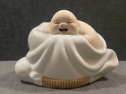 NEVETŐ BUDHA!! JELZET MINŐSÉGI PORCELÁN DÍSZDOBOZBAN!!!   18X12 cm