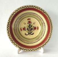 RÉGI NÉPMŰVÉSZETI KÉZZEL FESTETT KARCAGI KERÁMIA  FALI DÍSZTÁL