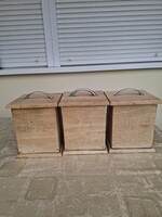 Régi fából készült kávé-, tea- és cukortartó