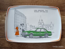 Retró Hollóházi porcelán falidísz Opel Senator Taxi