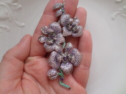 Cirkónia köves orchidea virág bizsu bross kitűző
