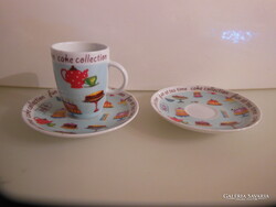 KÁVÉS SZETT - 3 db - ALKUKÉPES - PORCELÁN 1 db CSÉSZE - 1 dl  - 2 db  - CSÉSZEALJ - 11 cm - HIBÁTLAN
