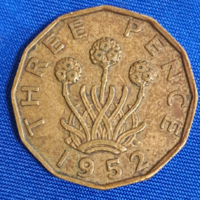 1952. 3 Penny Anglia, VI. György (358)
