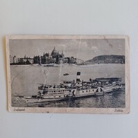 Képeslap- Budapest, Országház, hajóval látkép