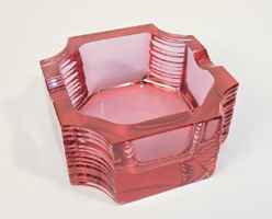 Retró/vintage cseh vastagfalú, színes design üveg hamuzó /Bohemia crystal
