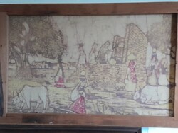 Batikolt kép vidéki jelenettel jelzést nem találtam rajta. 75 x 49 cm. Nagyon szép hangulatos kép