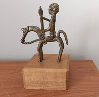 African Dogon Warrior Small Copper Statue with Base 12.5 cm