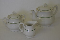 Zsolnay zöld szegélyes porcelán kiöntők, cukortartó A315