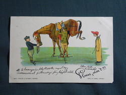 Képeslap,Künstler Litho Please don't, Jockey versucht auf Pferd zu steigen, Philipp und Kramer,1898-
