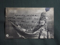 Postcard, Sári Fedák actress, János vitéz, hussar, Strelisky edition Bp. 1905