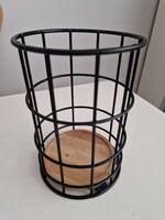 Evőeszköz tartó, fém és bambusz, magassága 16cm, átmérője 11,5cm