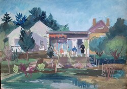 Mosshammer György (1911 - 1970) Balatoni Nyaraló 70x49.5cm festménye Eredeti Garanciával!