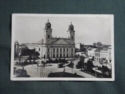 Képeslap,Debrecen,Református templom,Kossuth szobor,emlékmű,park,villamos látkép,részlet, 1945-
