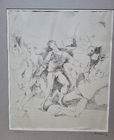 Duschanek János (1947 - 2013) Extázis tus rajz 50x42cm Eredeti Garanciával!