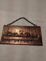 Tömör, öntött réz (bronz?) dombor Utolsó vacsora falikép