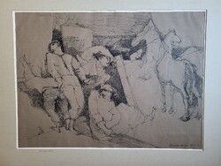 Duschanek János (1947 - 2013) Színjáték tus rajz 63x46cm Eredeti Garanciával!