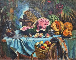 Ismeretlen magyar festő - Gyümölcsök a teraszon ( 115×140 cm)