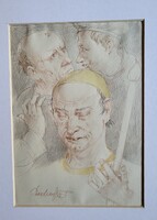 Duschanek János (1947 - 2013) Bolondok 28x20 cm Eredeti Garanciával!