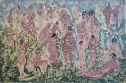 Mosshammer György (1911 - 1970) Alakok a tájban 36x24cm festménye Eredeti Garanciával!