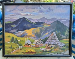 Kárpátaljai táj (olajfestmény) kárpátaljai magyar vagy ukrán festő, 1980-as évek