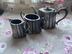 Gyönyörű, régi angol ezüstözött Sheffield, cizellált, vésett mintájú teáskanna, cukortartó