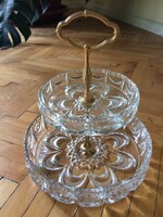 Emelete üveg süteményes kínáló tál fém szerkezettel