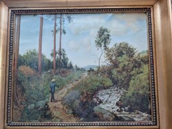 Hans Thoma Der wanderer im Schwarzwald című festményének nyomata aranyozott keretben