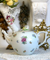 Herendi eton mintás porcelán teás kanna rózsa fogóval, 1941-ből
