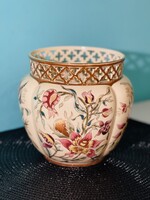 Zsolnay Orchidea mintás, áttört szélű nagyobb kaspó - Hibátlan!