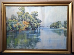 Edvi Illés Panny: Vízparti táj, 1939 (akvarell) Glatz Oszkár tanítványa - Edvi Illés Panni