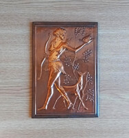 Diána vadász istennő dombornyomott réz falikép dísztárgy 15x22,5 cm