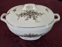 Zsolnay, régi öttornyos jelzésű, gyöngyvirágos-ibolyás 6 személyes leveses tál