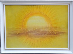 Macskássy Izolda (1945-2021) : Felklelő nap, 50x70 cm.