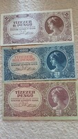 3 darab régi papírpénz (pengő)