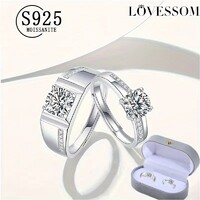 Moissanite Gyémánt Köves Páros Gyűrű Állítható 1 Karát/Gyűrű 925 Tiszta Ezüst Platina Bevonatú Új!