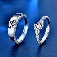 Moissanite Gyémánt Köves Páros Gyűrű Állítható 0,5 Karát/Gyűrű 925 Tiszta Ezüst Platina Bevonatú Új!