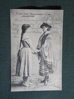 Postcard, Sári Fedák, Vilma Medgyaszay actress, János vitéz, Strelisky edition Bp. 1905